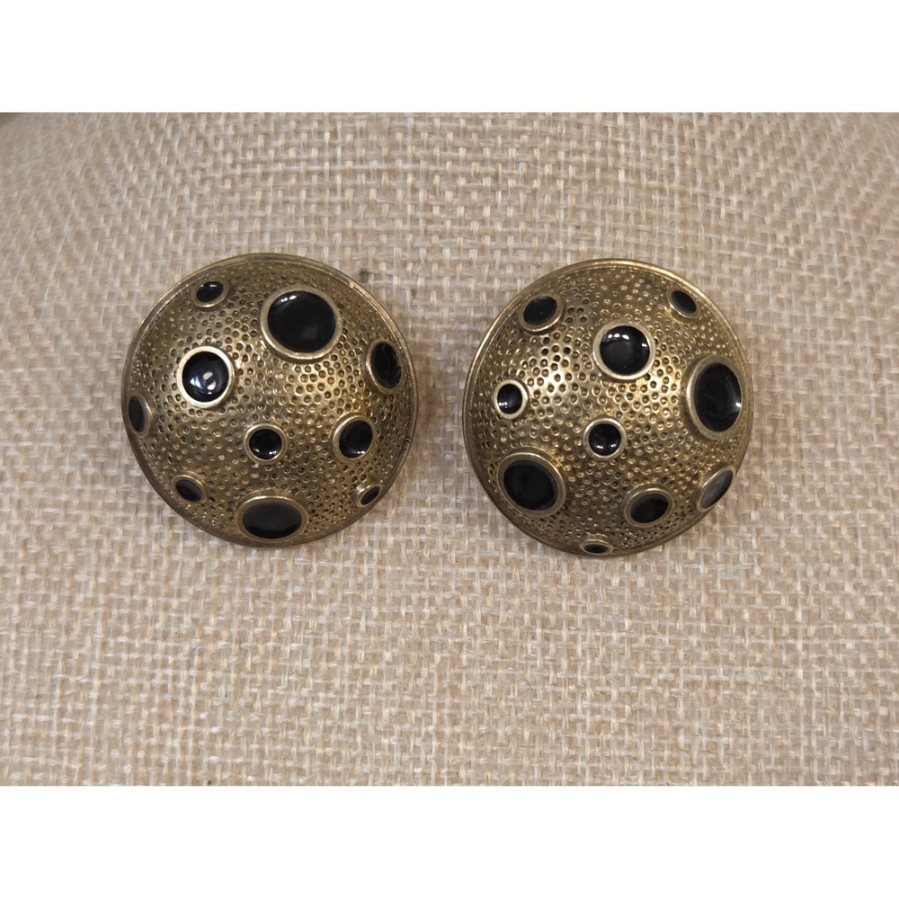 Heavy Vintage Modernist‎ Sterling Silver 925 Vermeil Dome Clip-On Earrings